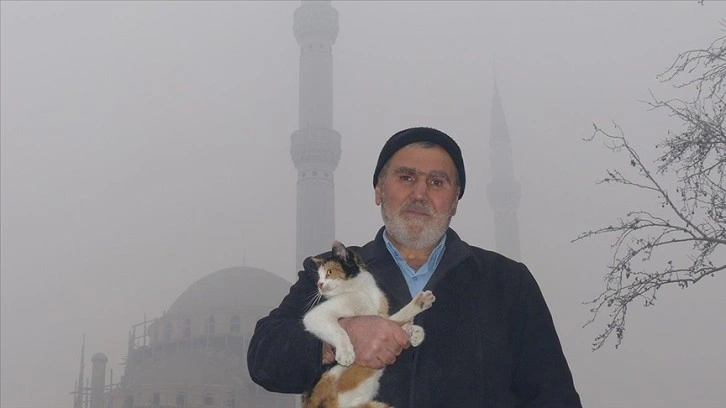 Minarede çevrili artan kediyi kült görevlisi kurtardı