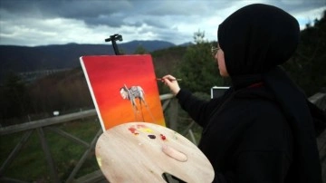 Genç ressam doğadan almış olduğu ilhamı tablolarına yansıtıyor