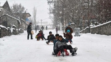 Kars'ta kar tatilini vesile bilici dallar kızakla zayi kar hepsi oynadı