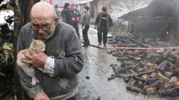 Yangından kedisiyle kurtulan "Ali Dede" köydeki dirilik arkadaşlarını özlüyor