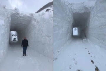 Yolu kapanan köye, kardan tünelle ulaşım sağlanıyor